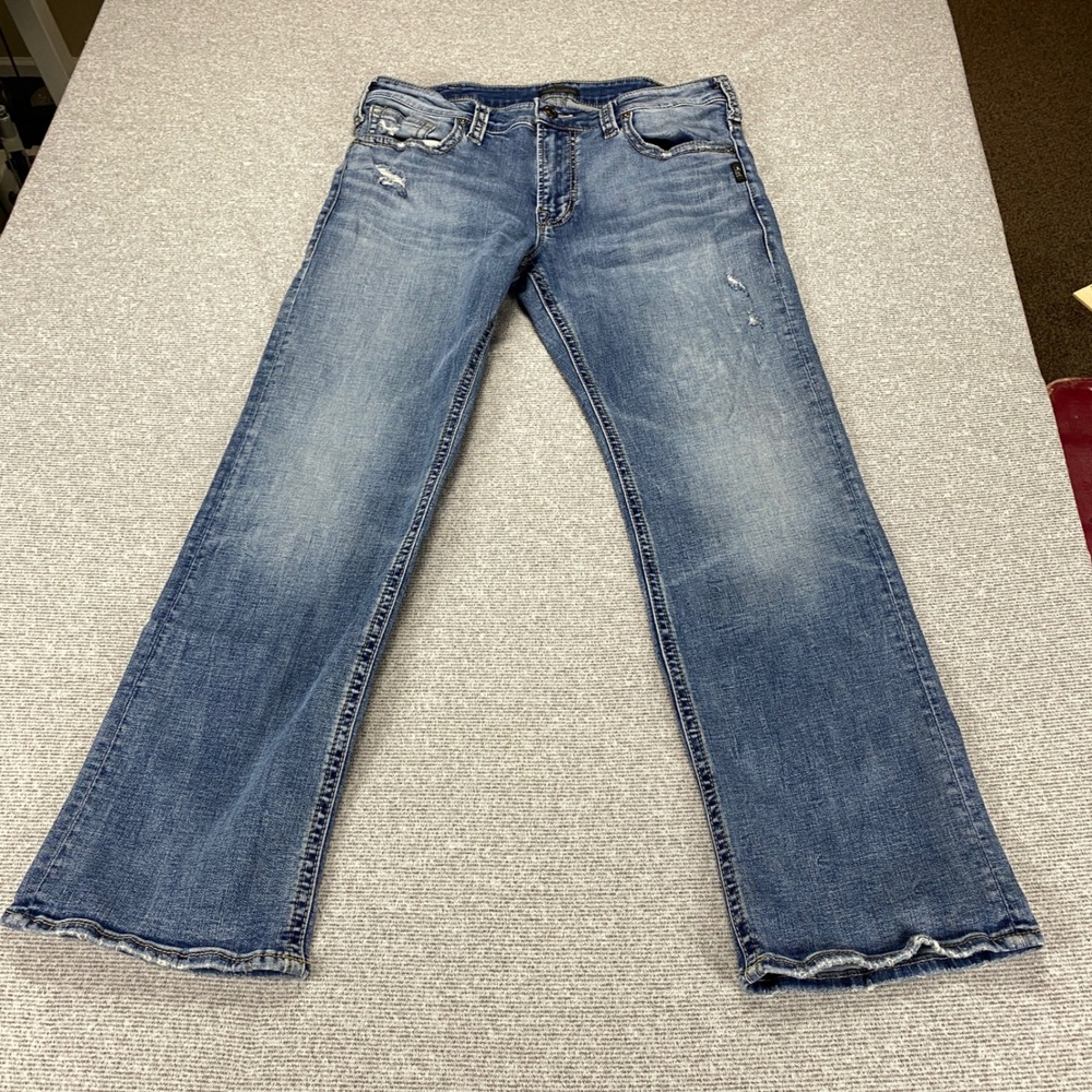 Silver Jeans Co Mens Straight Leg Distressed Medium Wash Denim Jeans 32x29